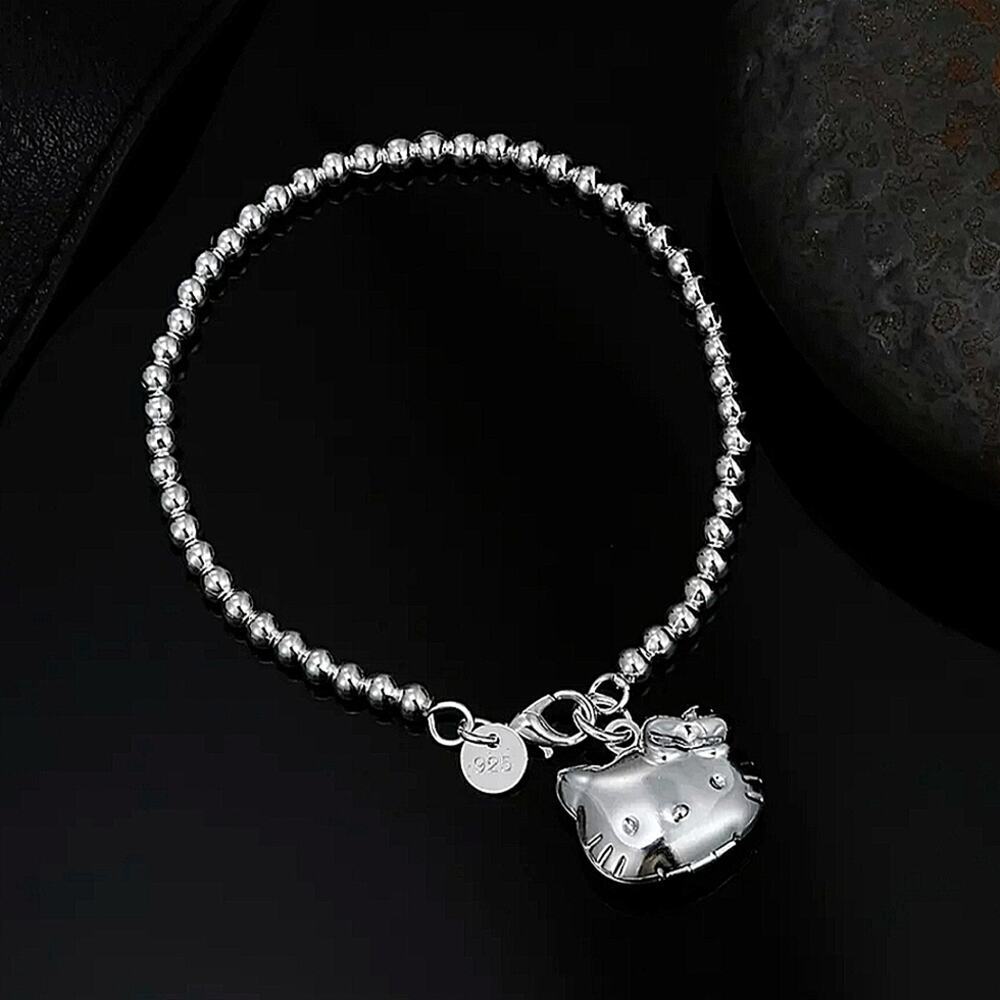 Hello Kitty Sterling Silver Beaded Bracelet Necklace Set - Picture 5 of 8